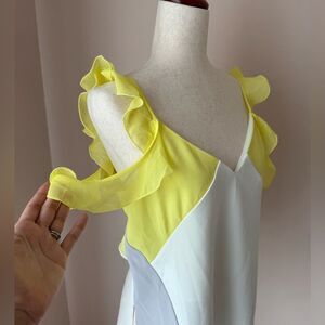 Yellow gray colorblock ruffle sleeve off shoulder tank top by Zara sz M